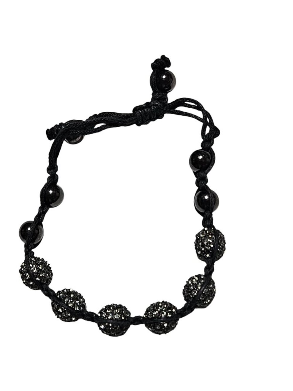Shamballa Style Bracelet Adjustable Black Rhinestone Pave Beads Y2K Goth Glam